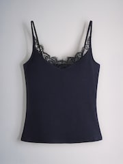 The Set 4 Pack Ribbed Lace Trim Cami Vests Burgundy/Navy Blue/Pink/Ecru - Image 5 of 7