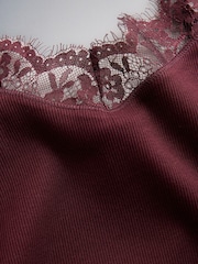 The Set 4 Pack Ribbed Lace Trim Cami Vests Burgundy/Navy Blue/Pink/Ecru - Image 6 of 7