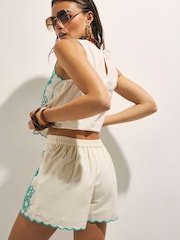 River Island Cream Embroidered Stitch Shorts - Image 3 of 4