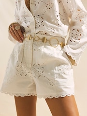 River Island White Poplin Cutwork Shorts - Image 3 of 4