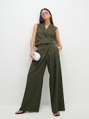 River Island Green Pinstripe Wide Leg Trousers - Image 1 of 4