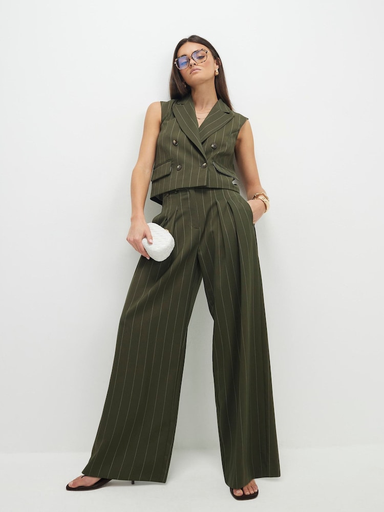 River Island Green Pinstripe Wide Leg Trousers - Image 1 of 4