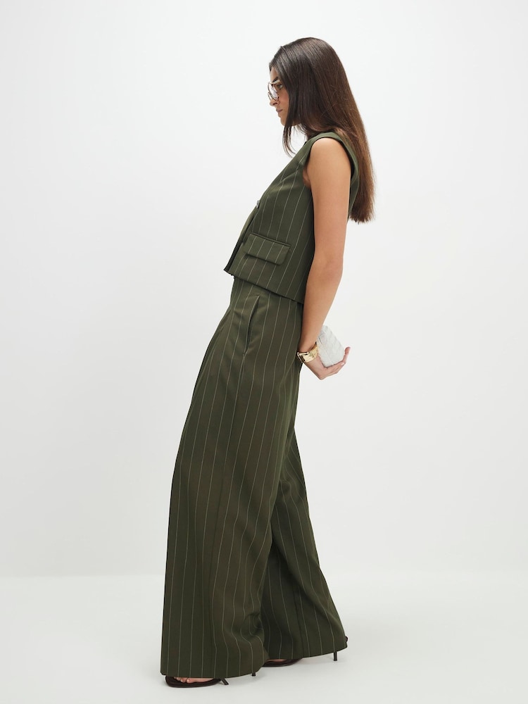 River Island Green Pinstripe Wide Leg Trousers - Image 2 of 4