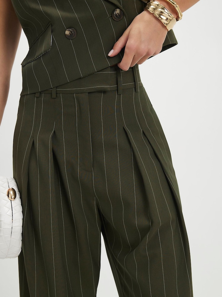 River Island Green Pinstripe Wide Leg Trousers - Image 4 of 4