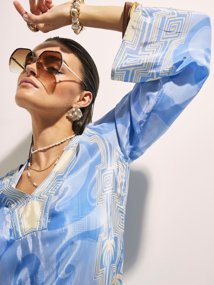 River Island Blue La Mer Palm Print Tunic Top - Image 4 of 4