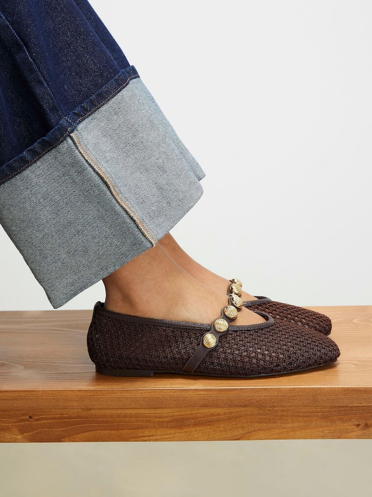 River Island Brown Crochet Ballet Pumps - Image 1 of 6 River Island Brown Crochet Ballet Pumps - Image 1 of 6