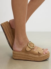River Island Brown Ringe Buckle Strap Wedge Sandals - Image 1 of 6