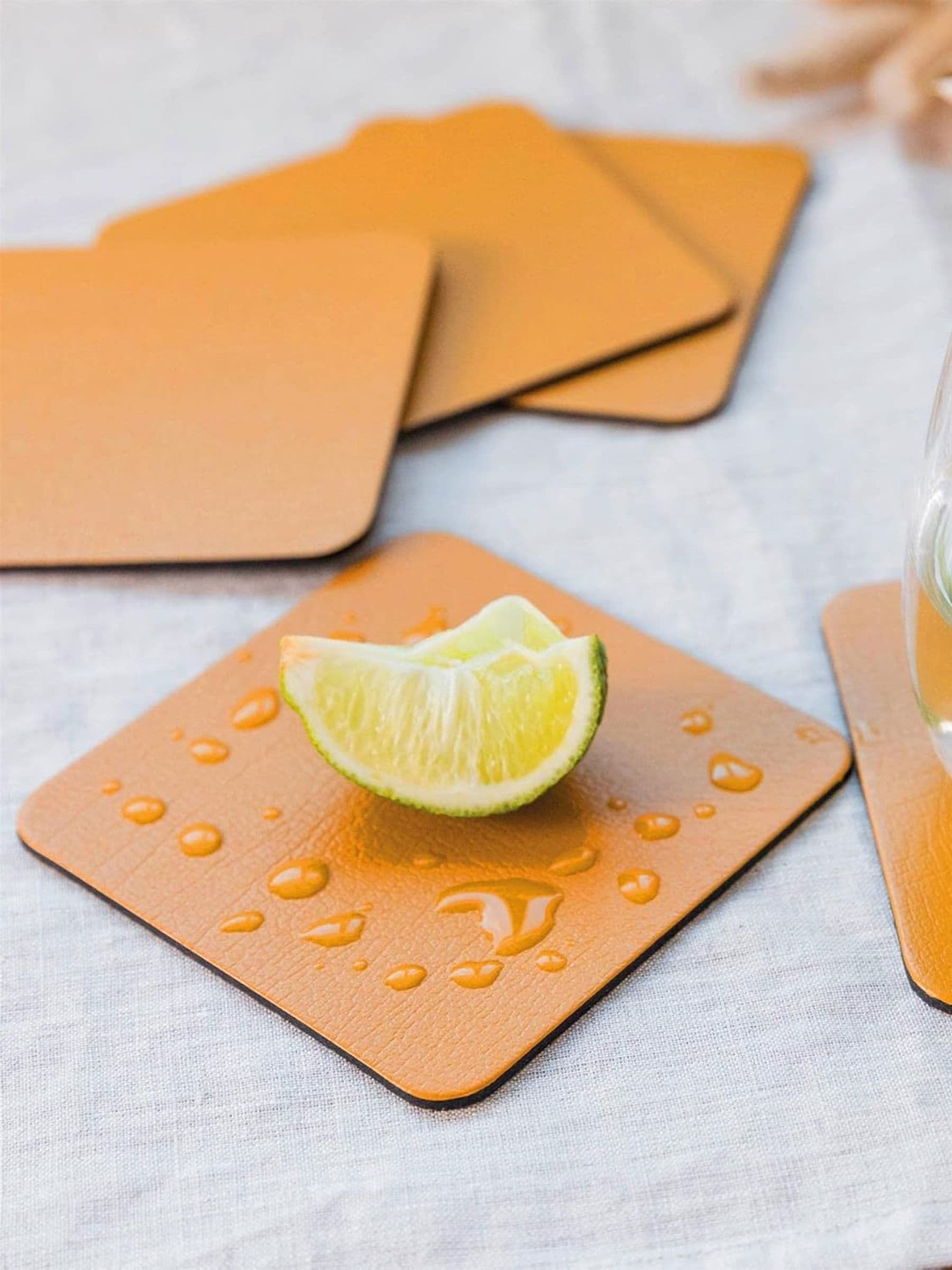 Lara May Unisex Yellow Leather 6 Piece Placemats & 6 Piece Coasters - Mustard - Image 3