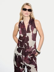 Jigsaw Red Iris Leaf Linen V-Neck Blouse - Image 1 of 7