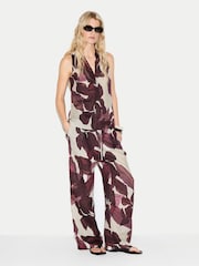 Jigsaw Red Iris Leaf Linen V-Neck Blouse - Image 3 of 7