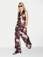 Jigsaw Red Iris Leaf Linen V-Neck Blouse - Image 6 of 7