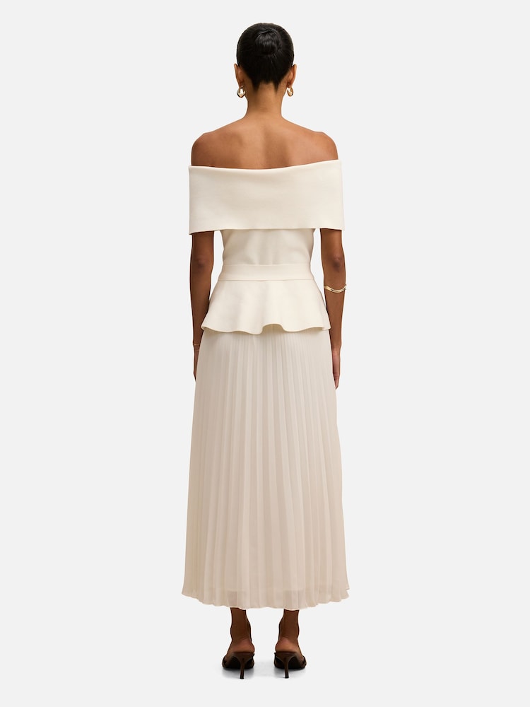 Forever New Cream Charlotte Petite Bardot Pleated Midi Dress - Image 2 of 4 Forever New Cream Charlotte Petite Bardot Pleated Midi Dress - Image 2 of 4