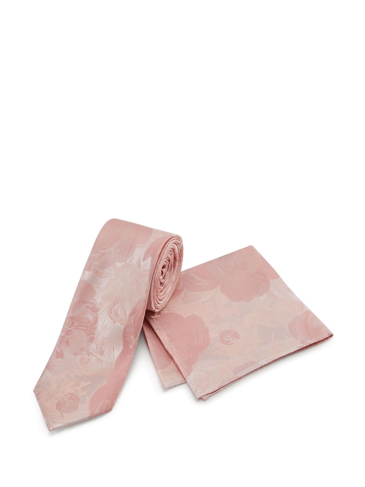 Skopes Pink Silk Floral Tie & Pocket Square Set - Image 5 of 5
