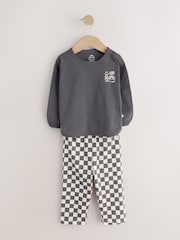 Charcoal Grey Checkerboard Baby Top and Wide Leg Leggings Set (0mths-2yrs) - Image 1 of 6