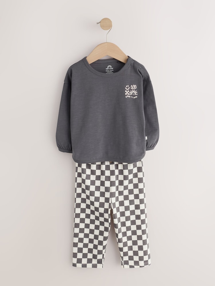 Charcoal Grey Checkerboard Baby Top and Wide Leg Leggings Set (0mths-2yrs) - Image 1 of 6