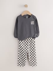 Charcoal Grey Checkerboard Baby Top and Wide Leg Leggings Set (0mths-2yrs) - Image 2 of 6