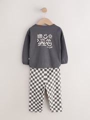 Charcoal Grey Checkerboard Baby Top and Wide Leg Leggings Set (0mths-2yrs) - Image 3 of 6