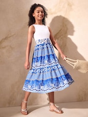 Lipsy Blue 2-in-1 Jersey Maxi Holiday Dress (5-16yrs) - Image 1 of 4