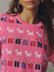 Pink Multi Dog Christmas Long Sleeve Jumper - Image 5 of 8