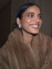 Mink Brown Faux Fur Short Coat With Scarf - Image 5 of 11
