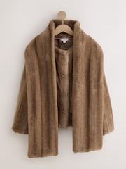 Mink Brown Faux Fur Short Coat With Scarf - Image 7 of 11