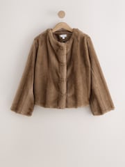 Mink Brown Faux Fur Short Coat With Scarf - Image 8 of 11
