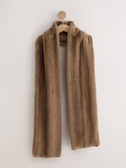 Mink Brown Faux Fur Short Coat With Scarf - Image 9 of 11