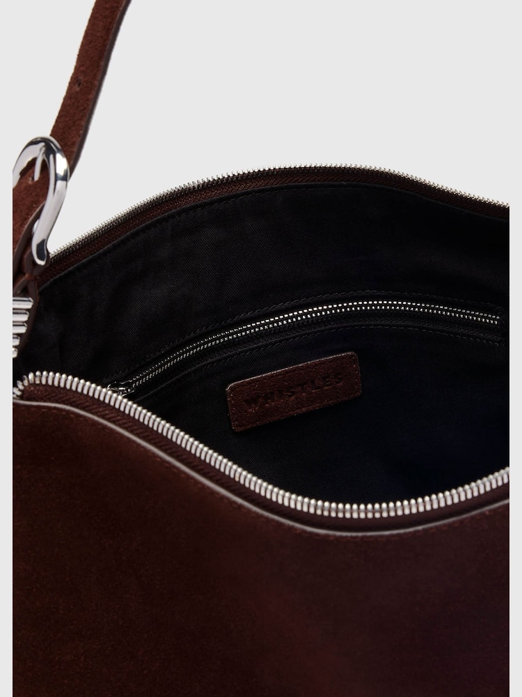 Whistles Brown Buckle Detail Suede Bag - Image 2 of 4