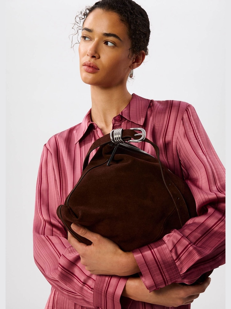 Whistles Brown Buckle Detail Suede Bag - Image 4 of 4