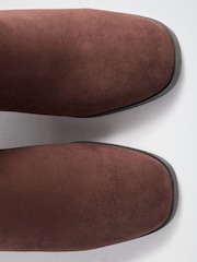 Friends Like These Chocolate Brown Faux Suede Wide Fit Gold Buckle Detail Mid Block Heel Knee High Boots - Image 4 of 5