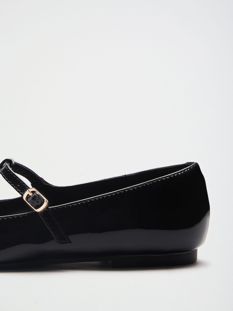 Friends Like These Black Faux Leather Patent T-Bar Flat Ballerina Shoes - Image 5 of 5