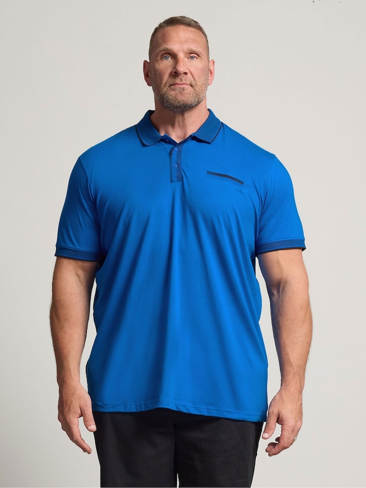 BadRhino Big & Tall Blue Jacquard Collar Polo Shirt - Image 1 of 6 BadRhino Big & Tall Blue Jacquard Collar Polo Shirt - Image 1 of 6