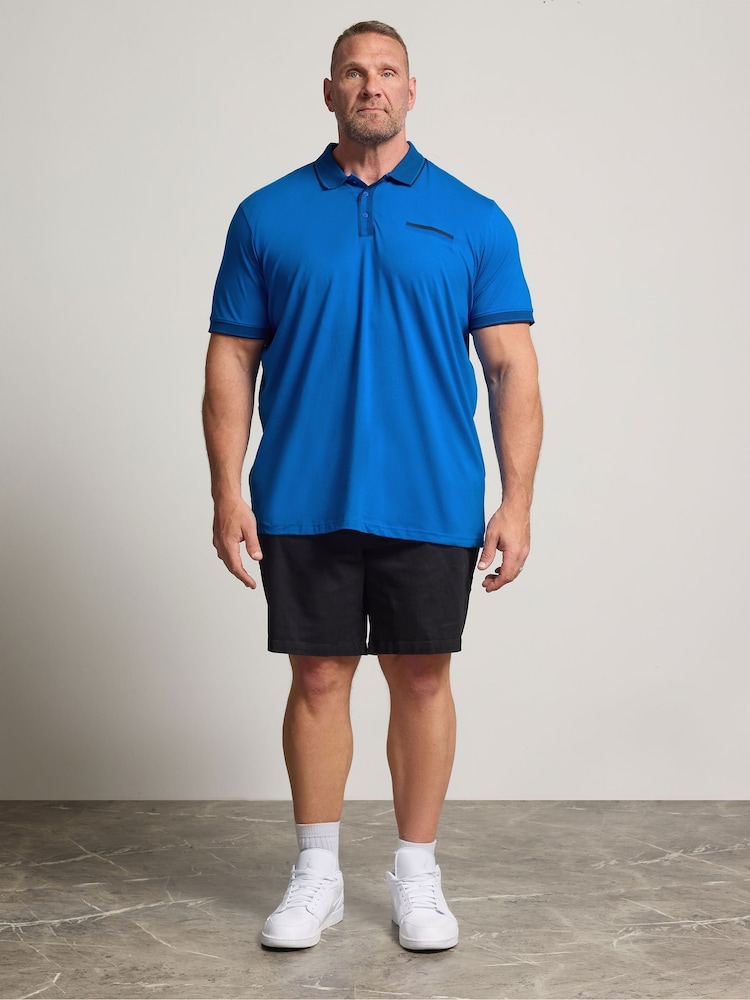 BadRhino Big & Tall Blue Jacquard Collar Polo Shirt - Image 2 of 6 BadRhino Big & Tall Blue Jacquard Collar Polo Shirt - Image 2 of 6