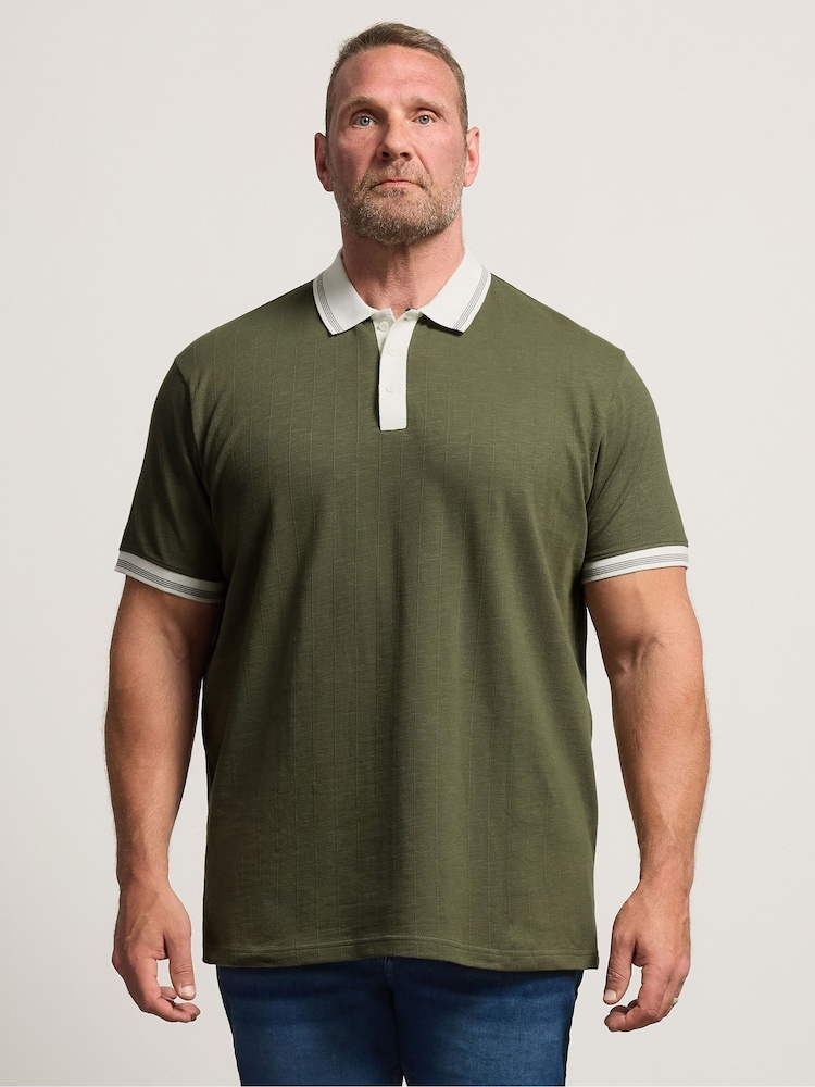BadRhino Big & Tall Green BadRhino Big & Tall Mini Check Textured Polo Shirt - Image 1 of 6