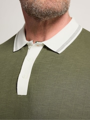 BadRhino Big & Tall Green BadRhino Big & Tall Mini Check Textured Polo Shirt - Image 4 of 6