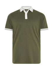BadRhino Big & Tall Green BadRhino Big & Tall Mini Check Textured Polo Shirt - Image 5 of 6