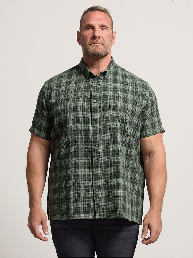 BadRhino Big & Tall Green Checked Short Sleeve Shirt - Image 1 of 6 BadRhino Big & Tall Green Checked Short Sleeve Shirt - Image 1 of 6