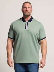 BadRhino Big & Tall Green Textured Jacquard Zip Polo Shirt - Image 1 of 6