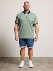 BadRhino Big & Tall Green Textured Jacquard Zip Polo Shirt - Image 2 of 6