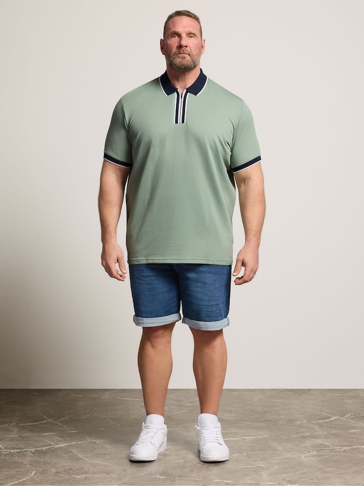 BadRhino Big & Tall Green Textured Jacquard Zip Polo Shirt - Image 2 of 6