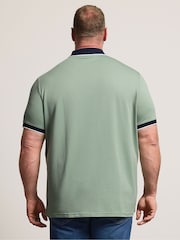 BadRhino Big & Tall Green Textured Jacquard Zip Polo Shirt - Image 3 of 6