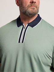 BadRhino Big & Tall Green Textured Jacquard Zip Polo Shirt - Image 4 of 6