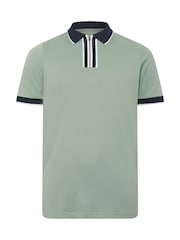 BadRhino Big & Tall Green Textured Jacquard Zip Polo Shirt - Image 5 of 6