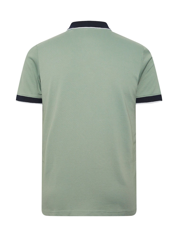 BadRhino Big & Tall Green Textured Jacquard Zip Polo Shirt - Image 6 of 6