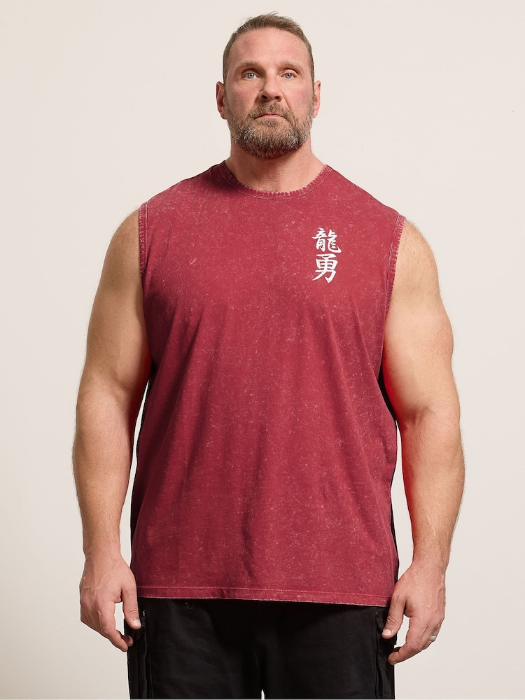 BadRhino Big & Tall Red Acid Wash Dragon Muscle Vest - Image 1 of 7