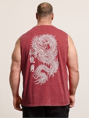 BadRhino Big & Tall Red Acid Wash Dragon Muscle Vest - Image 2 of 7