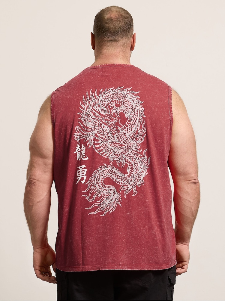 BadRhino Big & Tall Red Acid Wash Dragon Muscle Vest - Image 2 of 7