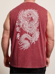 BadRhino Big & Tall Red Acid Wash Dragon Muscle Vest - Image 4 of 7