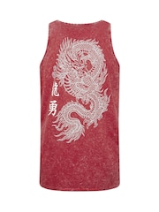 BadRhino Big & Tall Red Acid Wash Dragon Muscle Vest - Image 7 of 7