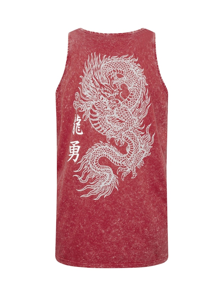 BadRhino Big & Tall Red Acid Wash Dragon Muscle Vest - Image 7 of 7